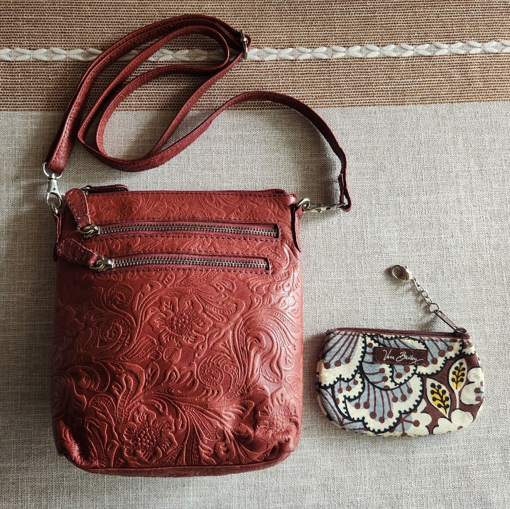 Tooled Leather Bag And Vera Bradley Coin Purse